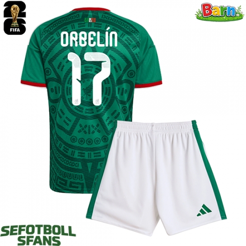 Mexiko Orbelin Pineda #17 Hemmaställ Barn VM 2026 Kortärmad (+ Korta byxor)